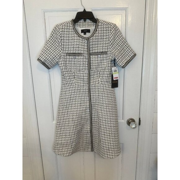 Cece Dresses & Skirts - Cece Off White/Black Boucle Button Down Dress size 4 NWT